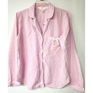 Victoria's Secret  Pink & White Striped Pajama Top with Bow  Size L     TOP ONLY